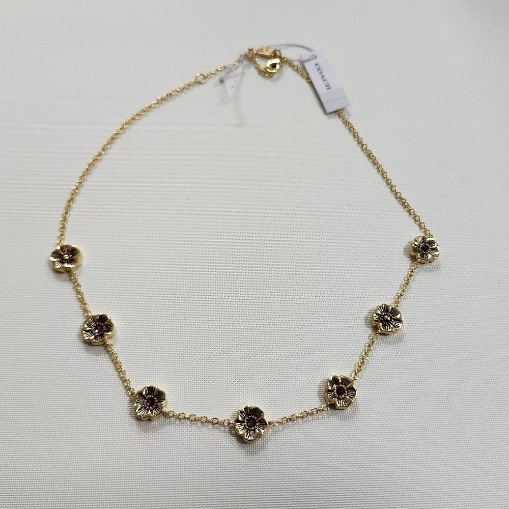 NWT Coach Gold-Tone Tea Rose Station Necklace - Picture 5 of 6